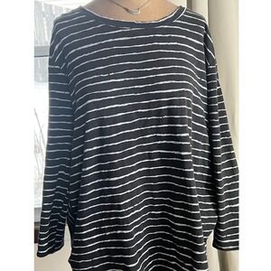 habitat womens XL black white striped long sleeve top peru boho‎ lagenlook